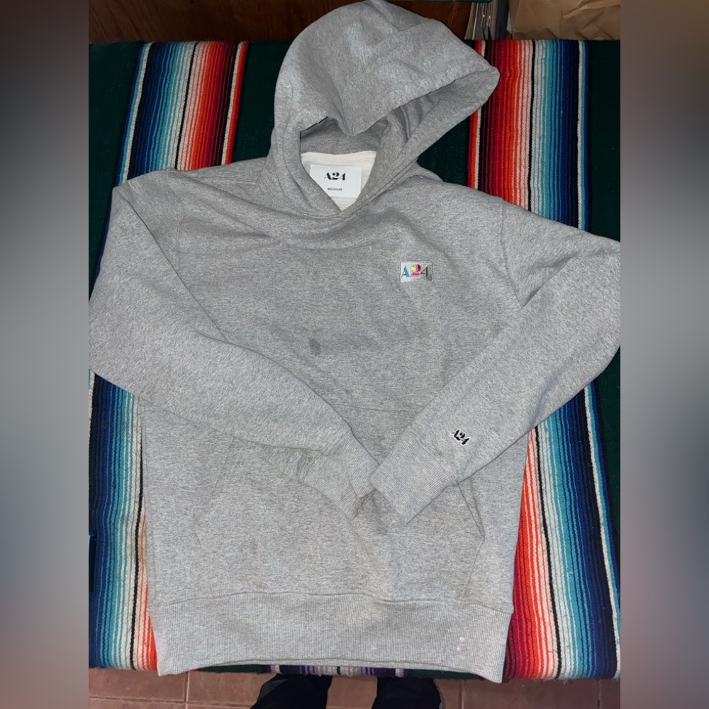 A24 Gray Embroidered Logo Hoodie Medium Rare Film Studio